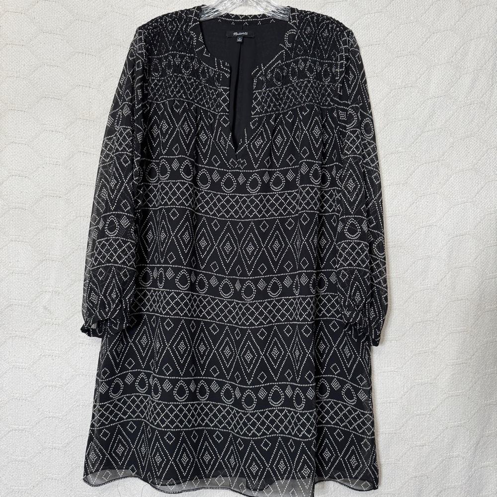 Madewell Geometric Shift Dress Black White Print Size Medium